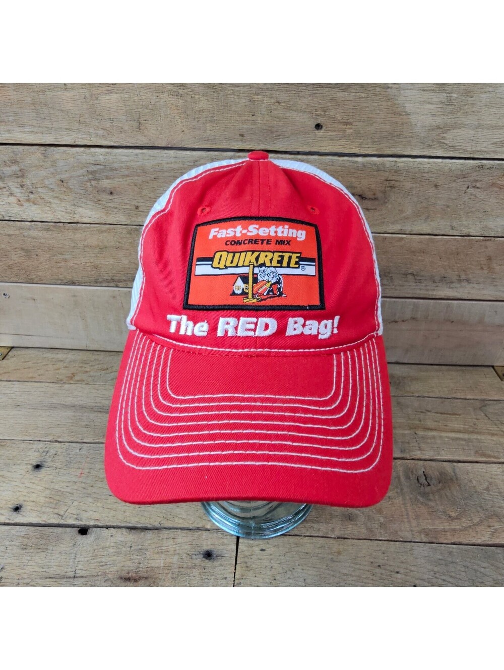 QUIKRETE The RED Bag! Trucker Hat Cap Red White Mesh Snapback Construction